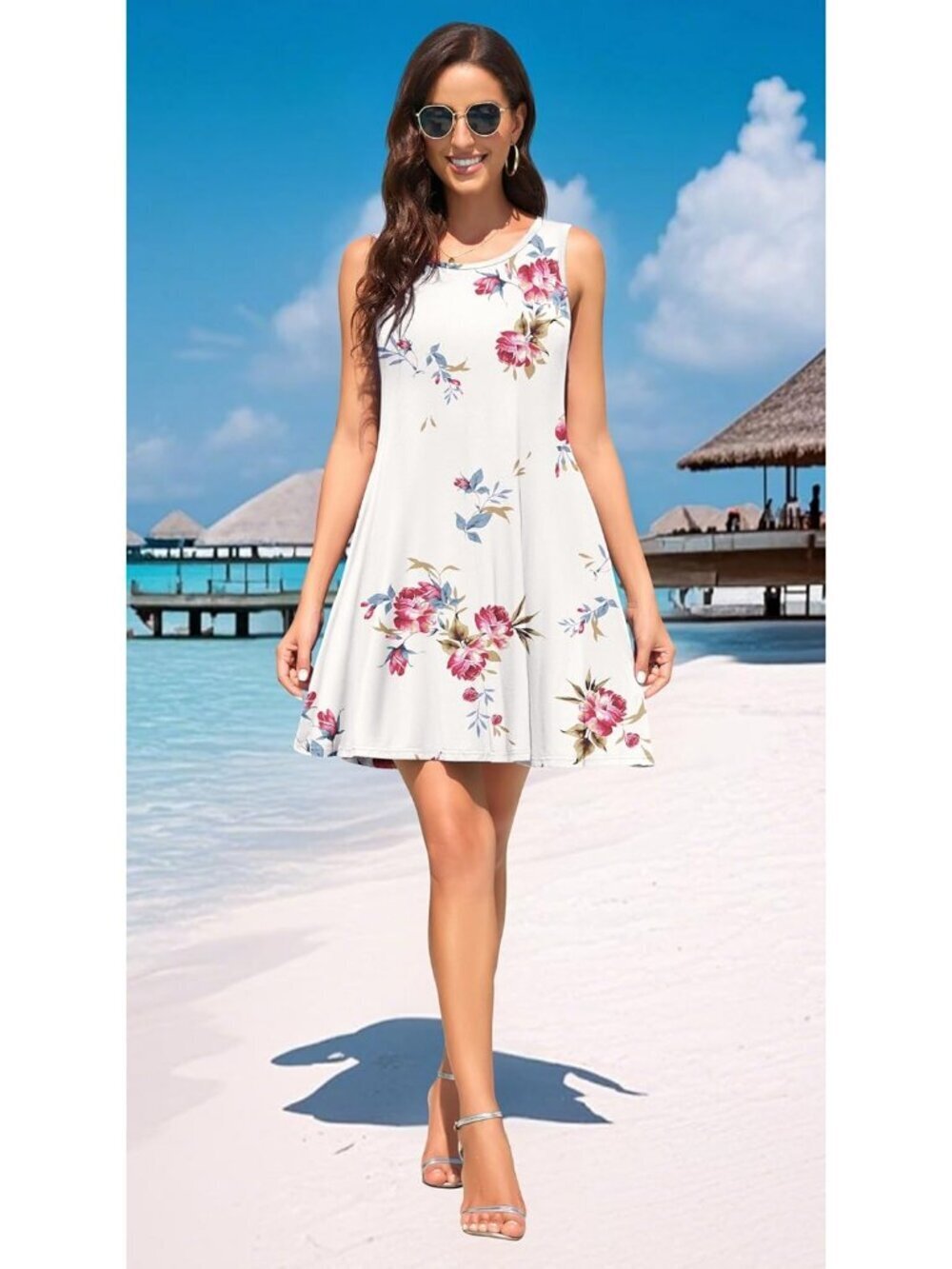 Women's Floral Purple Casual Swing Shirt Dress Beach Cover Loose Mini Dress - Picture 3 of 6